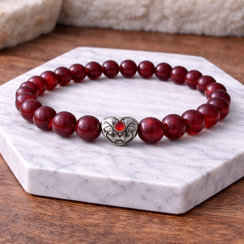 Red Garnet Gemstone Charm Stretch Bracelet 8MM Beads Crystal Healing Jewelry